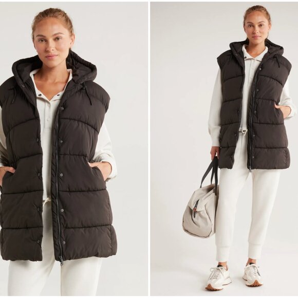 Zella WOMENS Black Longline Hooded Puffer Vest - Picture 13 of 13